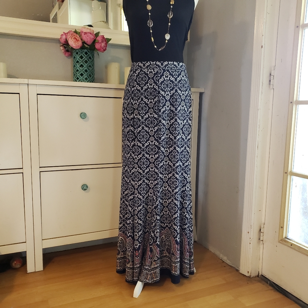 Cato Navy Paisley Maxi Skirt
